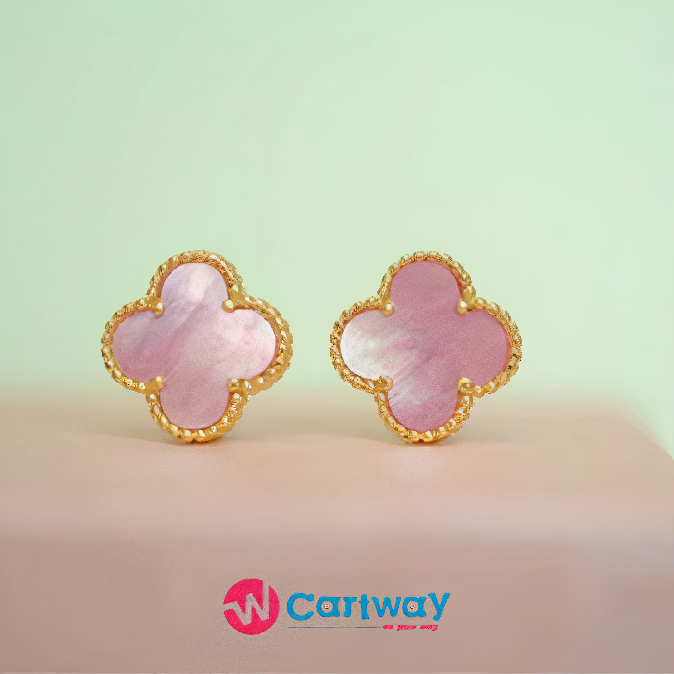 Four leaf clover pink shell stud earrings